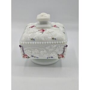 Vintage Westmoreland Milk Glass "Grapes and‎ Roses" Covered Candy Dish
